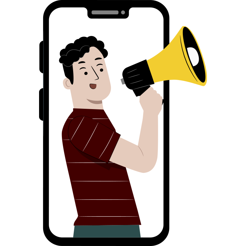 Home 72 a cartoon of a man holding a megaphone